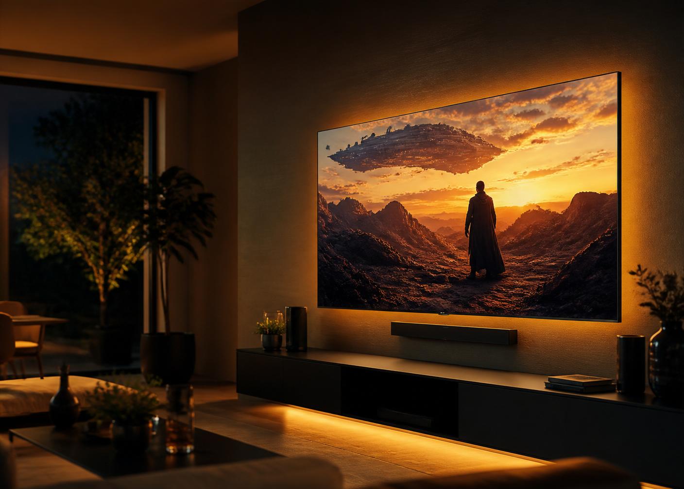 TV moderna exibindo filmes e séries em 4K